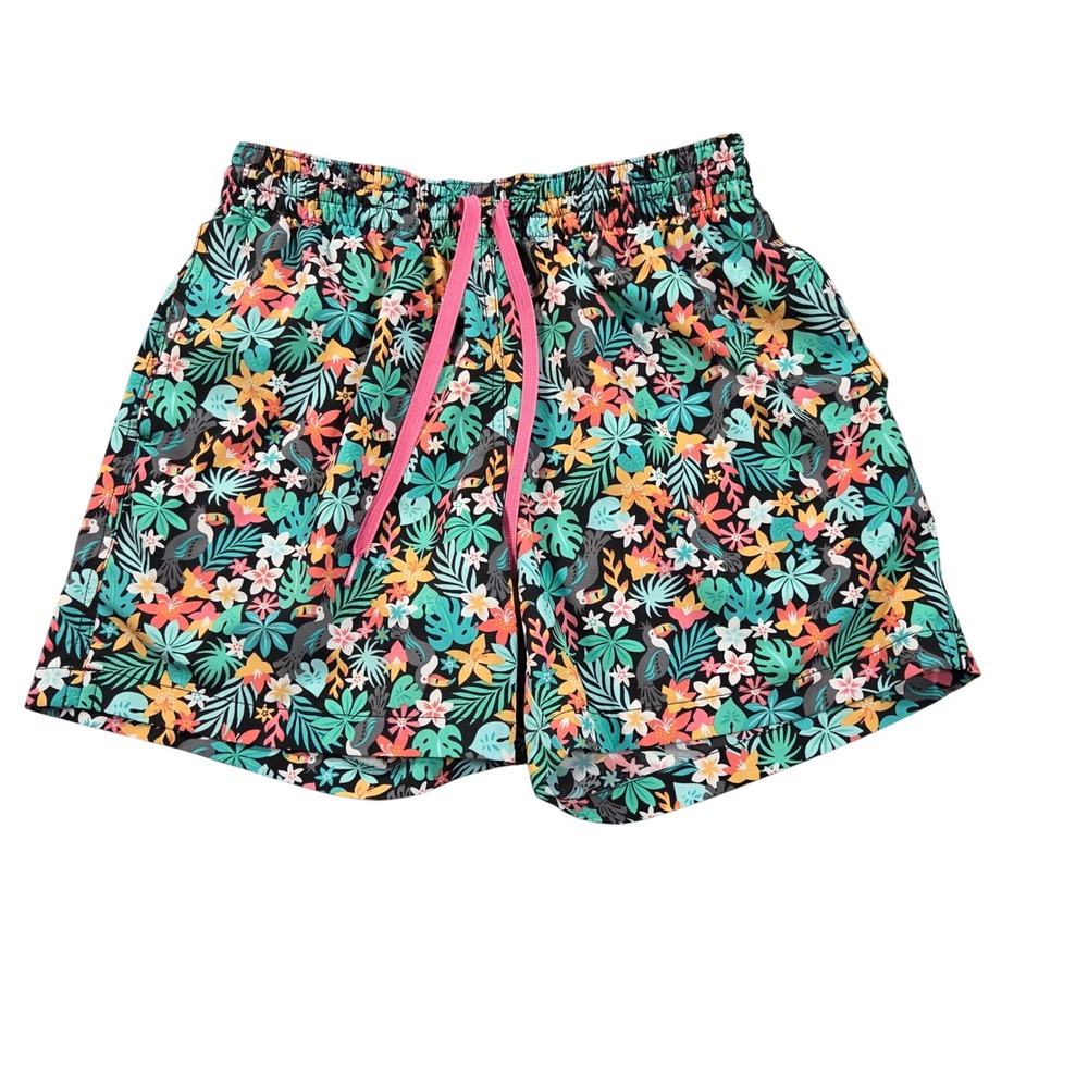 Chubbies Swim Trunks Mens Small Black Green Toucan Tropical Floral Print 5.5 In
